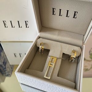 Elle Fashion Set Earrings Hoops Necklace Faux Diamond CZ Silver Gold 2 Dual Tone
